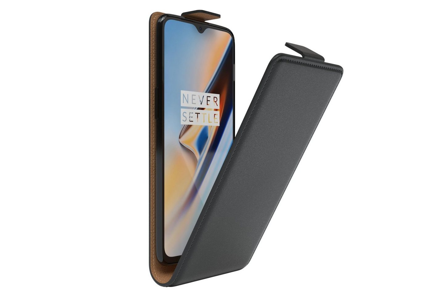 EAZY CASE Handyhülle Flipcase für One Plus 6T 6,41 Zoll, Tasche Klapphülle Handytasche zum Aufklappen Etui Kunstleder Schwarz von EAZY CASE