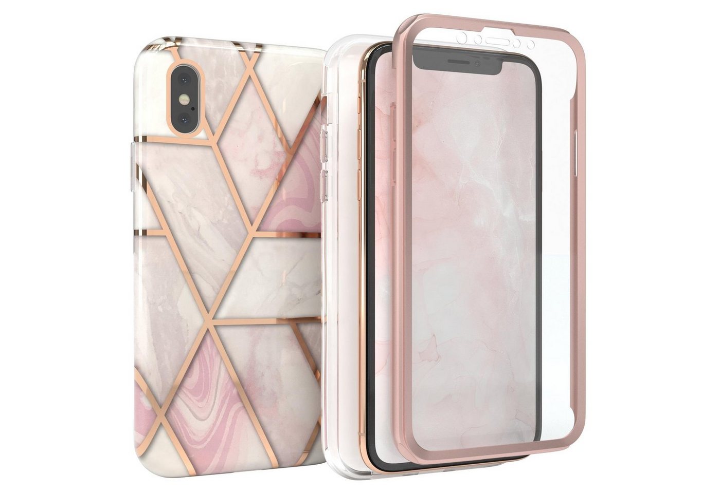 EAZY CASE Handyhülle IMD Fullcover Case für Apple iPhone XS Max 6,5 Zoll, Fullcover Schutz Marmor Rundum Schutzfolie Vorder- und Rückseite Rosé von EAZY CASE