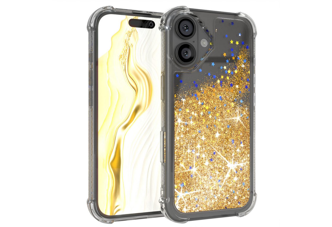 EAZY CASE Handyhülle Liquid Glittery Case für Apple iPhone 16 6,1 Zoll, Durchsichtig Back Case Handy Softcase Silikonhülle Glitzer Cover Gold EAZY CASE Handyhülle Liquid Glittery Case für Apple iPhone 16 6,1 Zoll, Durchsichtig Back Case Handy Softcase Silikonhülle Glitzer Cover Gold von EAZY CASE