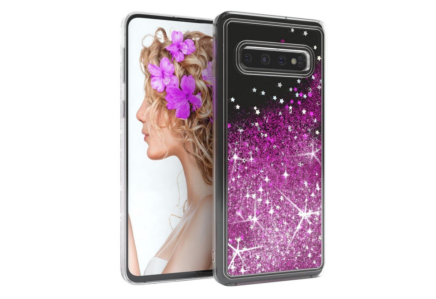 EAZY CASE Handyhülle Liquid Glittery Case für Samsung Galaxy S10 6,1 Zoll, Bumper Case Back Cover Glitter Glossy Handyhülle Etui Violett Lila von EAZY CASE