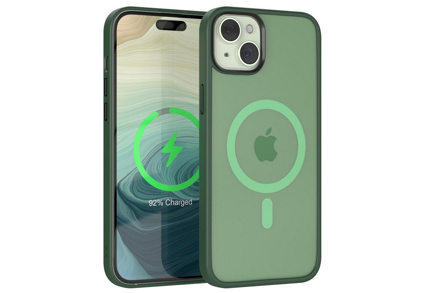 EAZY CASE Handyhülle Outdoor Case MagSafe Matt für Apple iPhone 15 Plus 6,7 Zoll, Qi Charging kompatibel Magsafefunktion Slimcover Displayschutz Grün von EAZY CASE