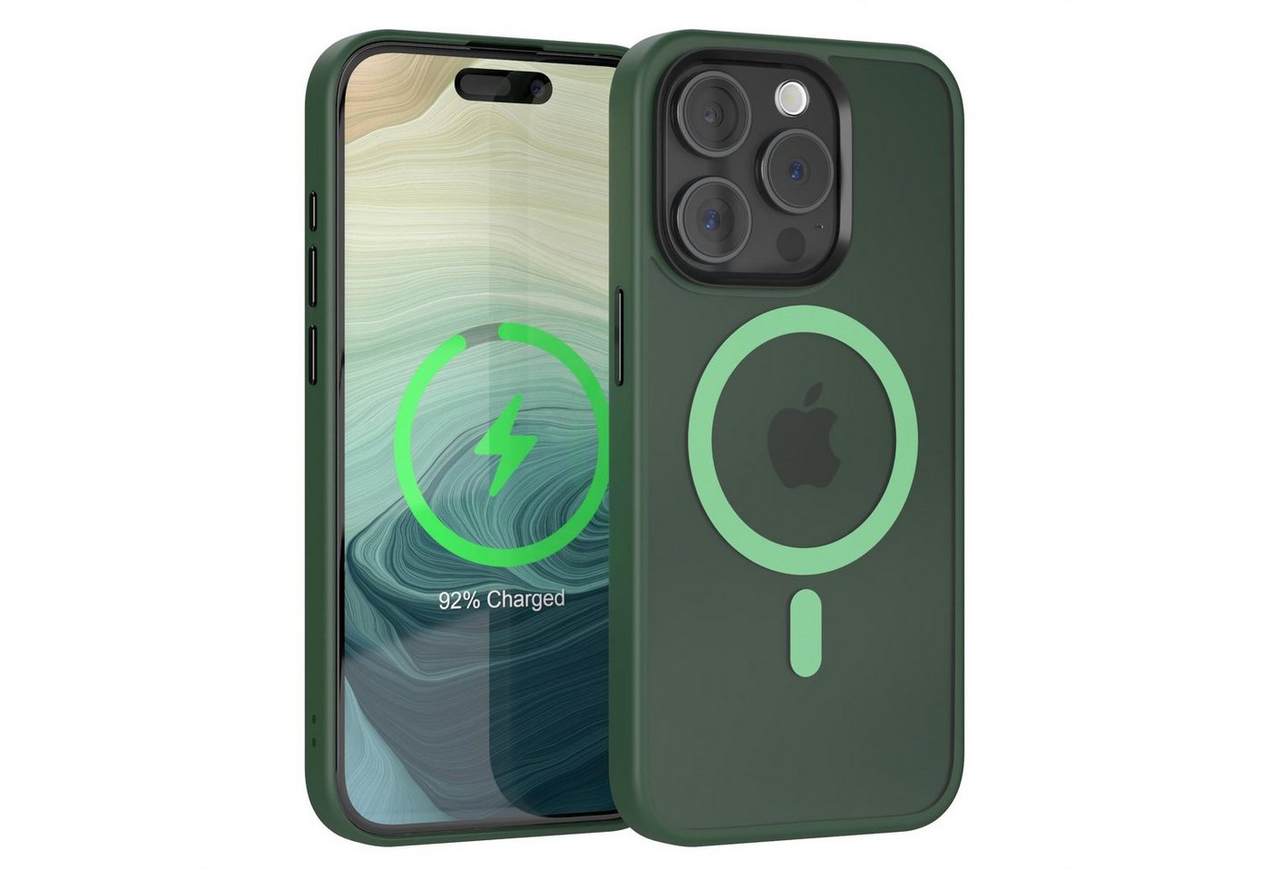 EAZY CASE Handyhülle Outdoor Case MagSafe Matt für Apple iPhone 15 Pro 6,1 Zoll, Qi Charging kompatibel Magsafefunktion Slimcover Displayschutz Grün von EAZY CASE