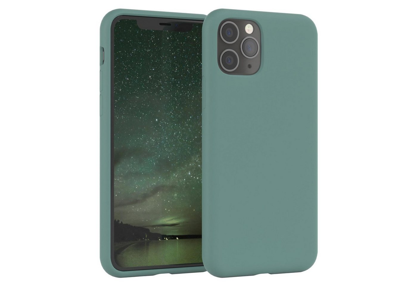 EAZY CASE Handyhülle Premium Silikon Case für Apple iPhone 11 Pro 5,8 Zoll, Silikonhülle Slimcover mit Displayschutz Hülle Cover Grün / Nachtgrün von EAZY CASE