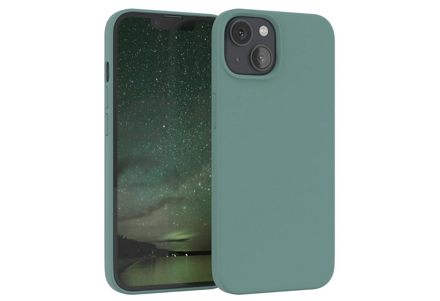 EAZY CASE Handyhülle Premium Silikon Case für Apple iPhone 13 6,1 Zoll, Silikonhülle Slimcover mit Displayschutz Hülle Cover Grün / Nachtgrün von EAZY CASE