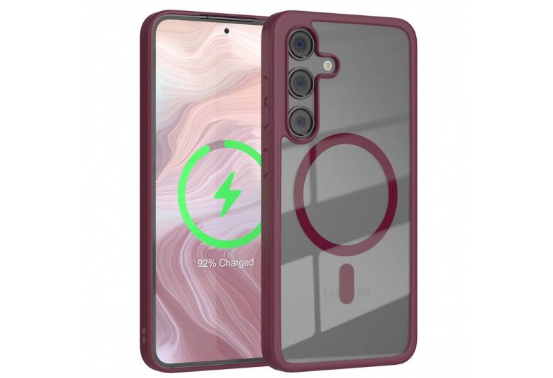 EAZY CASE Handyhülle Transparente Hülle MagSafe Samsung Galaxy S24 FE 6,7 Zoll, Back Cover Slimcover mit Displayschutz, Magsafefunktion, Bumper, Beere von EAZY CASE