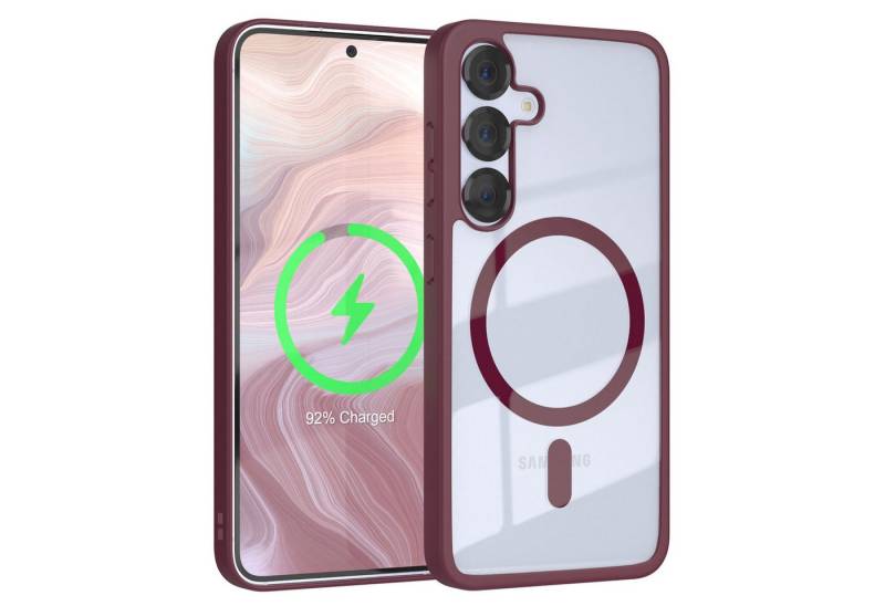 EAZY CASE Handyhülle Transparente Hülle mit MagSafe Samsung Galaxy S25 6,2 Zoll, Back Cover Slimcover mit Displayschutz, Magsafefunktion, Bumper, Beere von EAZY CASE