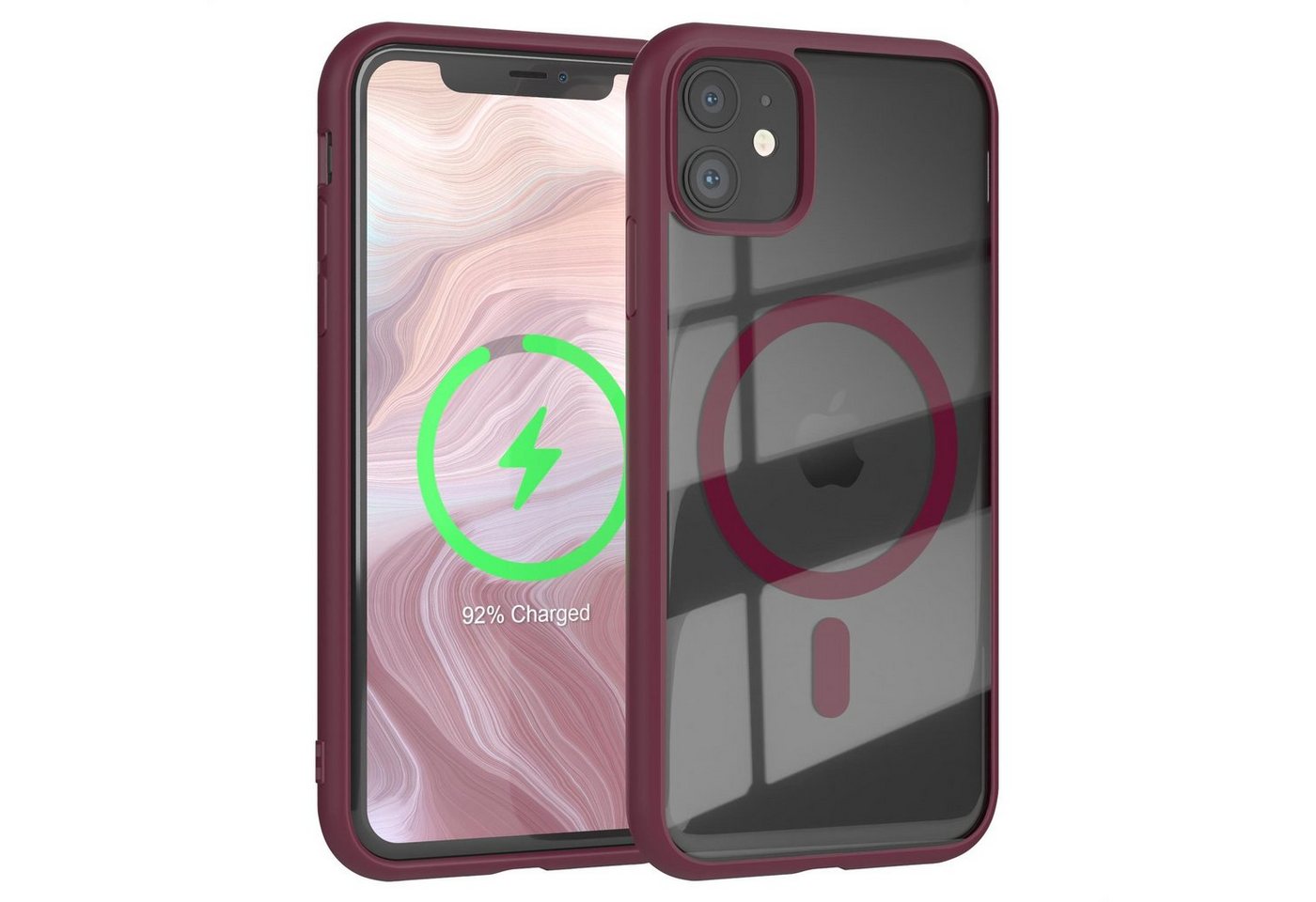 EAZY CASE Handyhülle Transparente Hülle mit MagSafe für iPhone 11 6,1 Zoll, Back Cover Slimcover mit Displayschutz, Magsafefunktion, Bumper, Beere von EAZY CASE