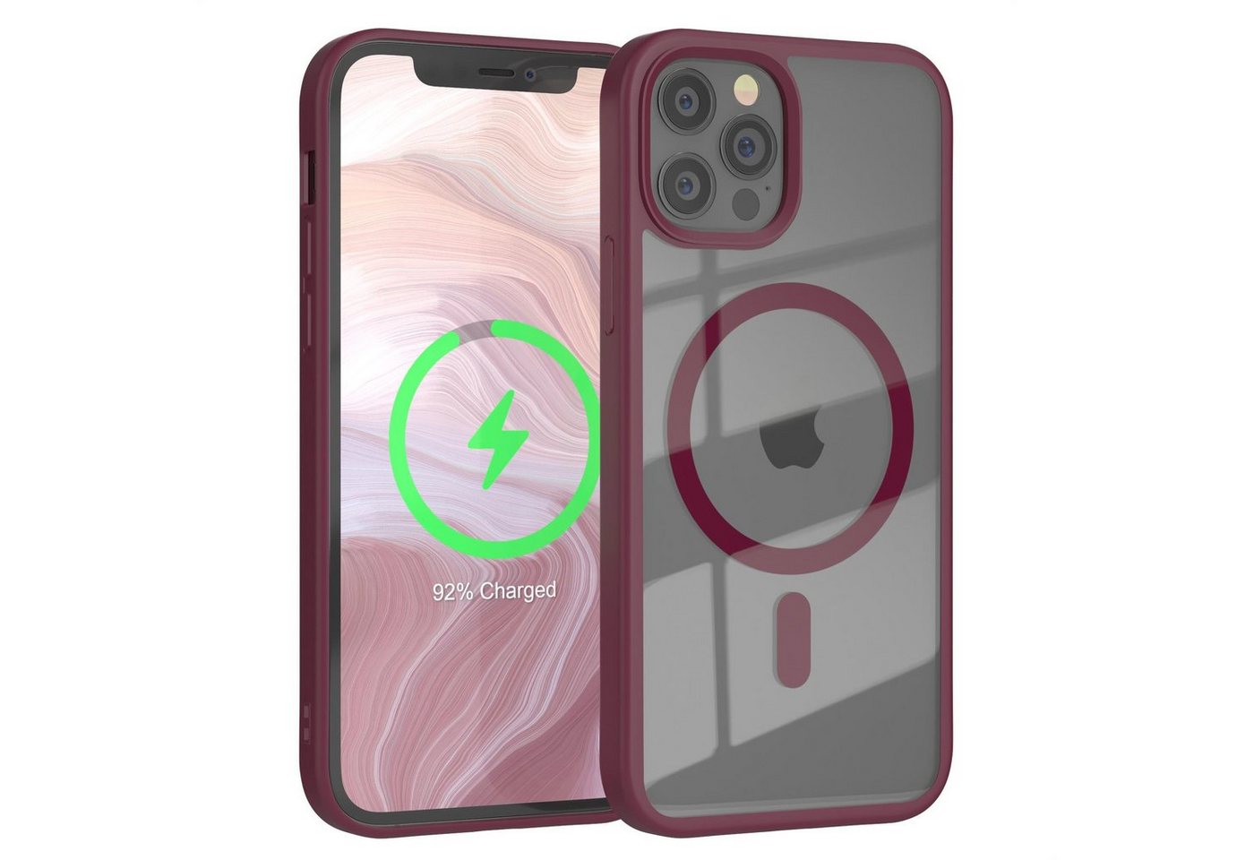 EAZY CASE Handyhülle Transparente Hülle mit MagSafe für iPhone 12 / Pro 6,1 Zoll, Back Cover Slimcover mit Displayschutz, Magsafefunktion, Bumper, Beere von EAZY CASE