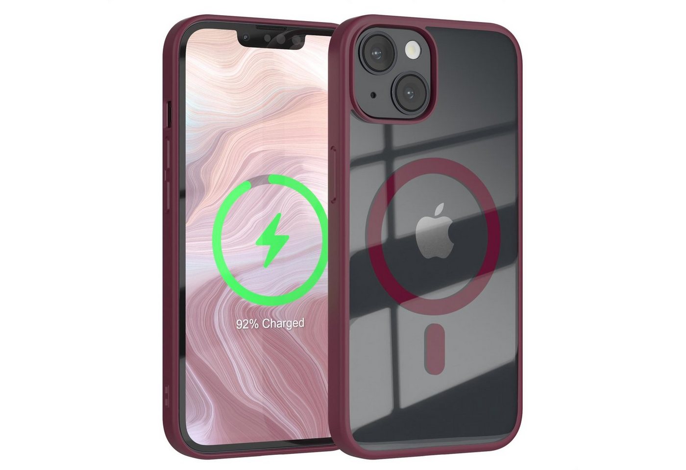 EAZY CASE Handyhülle Transparente Hülle mit MagSafe für iPhone 14 6,1 Zoll, Back Cover Slimcover mit Displayschutz, Magsafefunktion, Bumper, Beere von EAZY CASE