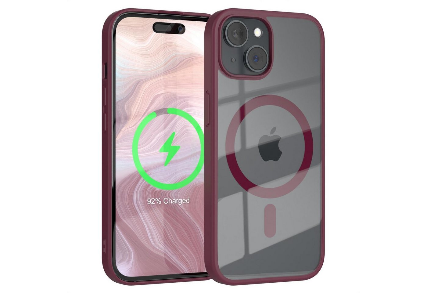 EAZY CASE Handyhülle Transparente Hülle mit MagSafe für iPhone 15 6,1 Zoll, Back Cover Slimcover mit Displayschutz, Magsafefunktion, Bumper, Beere von EAZY CASE