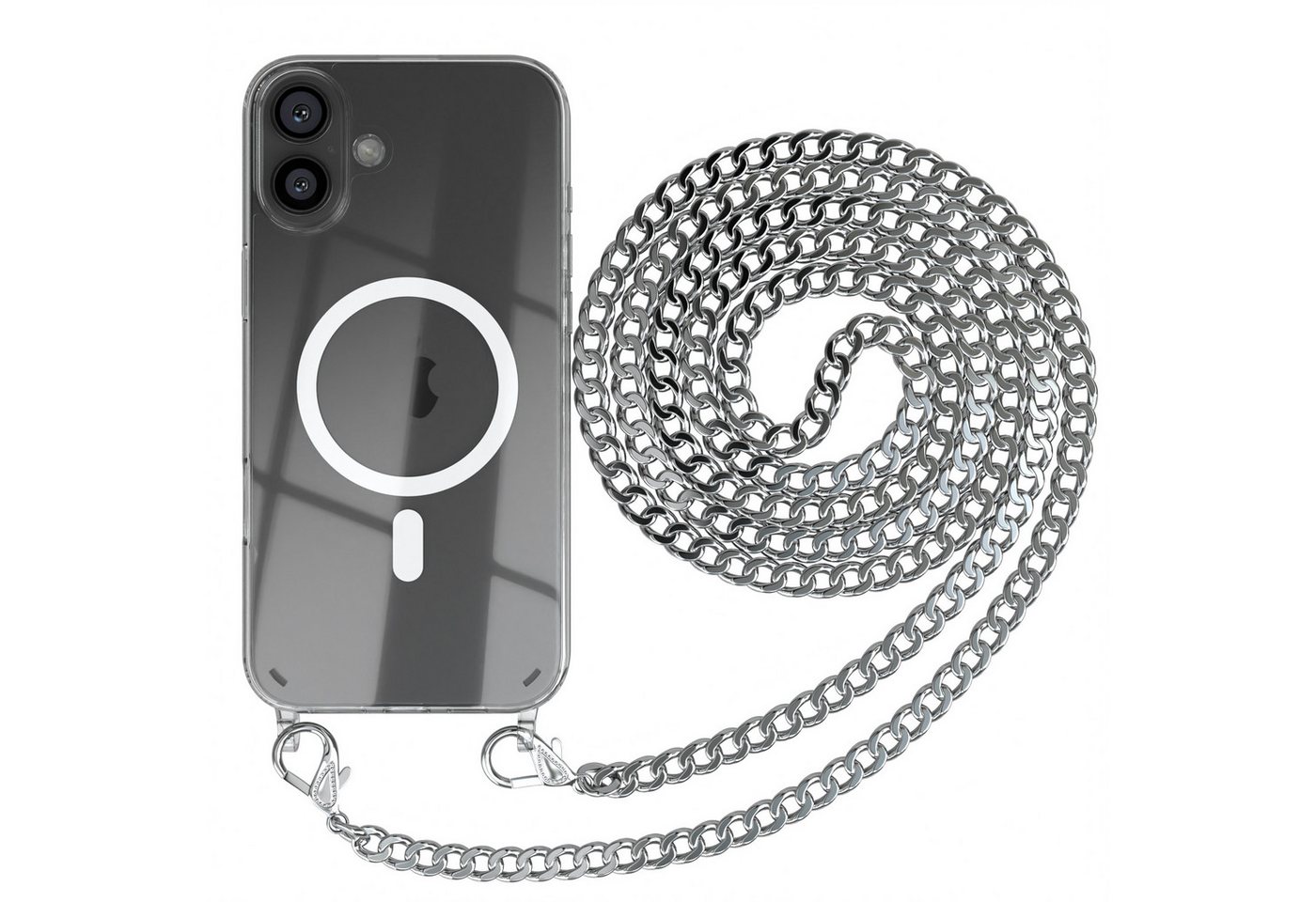 EAZY CASE Handykette 2in1 Metallkette MagSafe Hülle für iPhone 16 Plus 6,7 Zoll, MagSafe Tasche mit Kette Metallkette Handykette Umhängetasche Silber EAZY CASE Handykette 2in1 Metallkette MagSafe Hülle für iPhone 16 Plus 6,7 Zoll, MagSafe Tasche mit Kette Metallkette Handykette Umhängetasche Silber von EAZY CASE