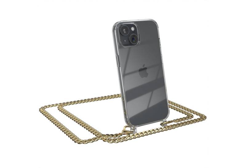 EAZY CASE Handykette 2in1 Metallkette Magsafe Hülle für iPhone 15 6,1 Zoll, Hülle mit Band Silikonhülle durchsichtig Necklace Cover Slimcover Gold von EAZY CASE