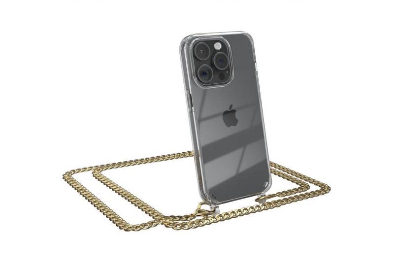 EAZY CASE Handykette 2in1 Metallkette Magsafe Hülle für iPhone 15 Pro 6,1 Zoll, Hülle mit Band Silikonhülle durchsichtig Necklace Cover Slimcover Gold von EAZY CASE