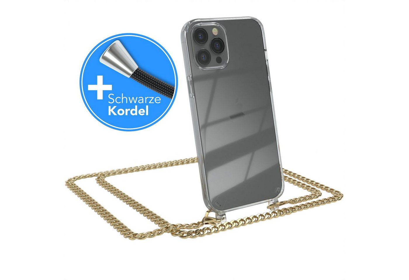 EAZY CASE Handykette 2in1 Metallkette für Apple iPhone 12 Pro Max 6,7 Zoll, Hülle mit Band Silikonhülle durchsichtig Necklace Cover Slimcover Gold EAZY CASE Handykette 2in1 Metallkette für Apple iPhone 12 Pro Max 6,7 Zoll, Hülle mit Band Silikonhülle durchsichtig Necklace Cover Slimcover Gold von EAZY CASE