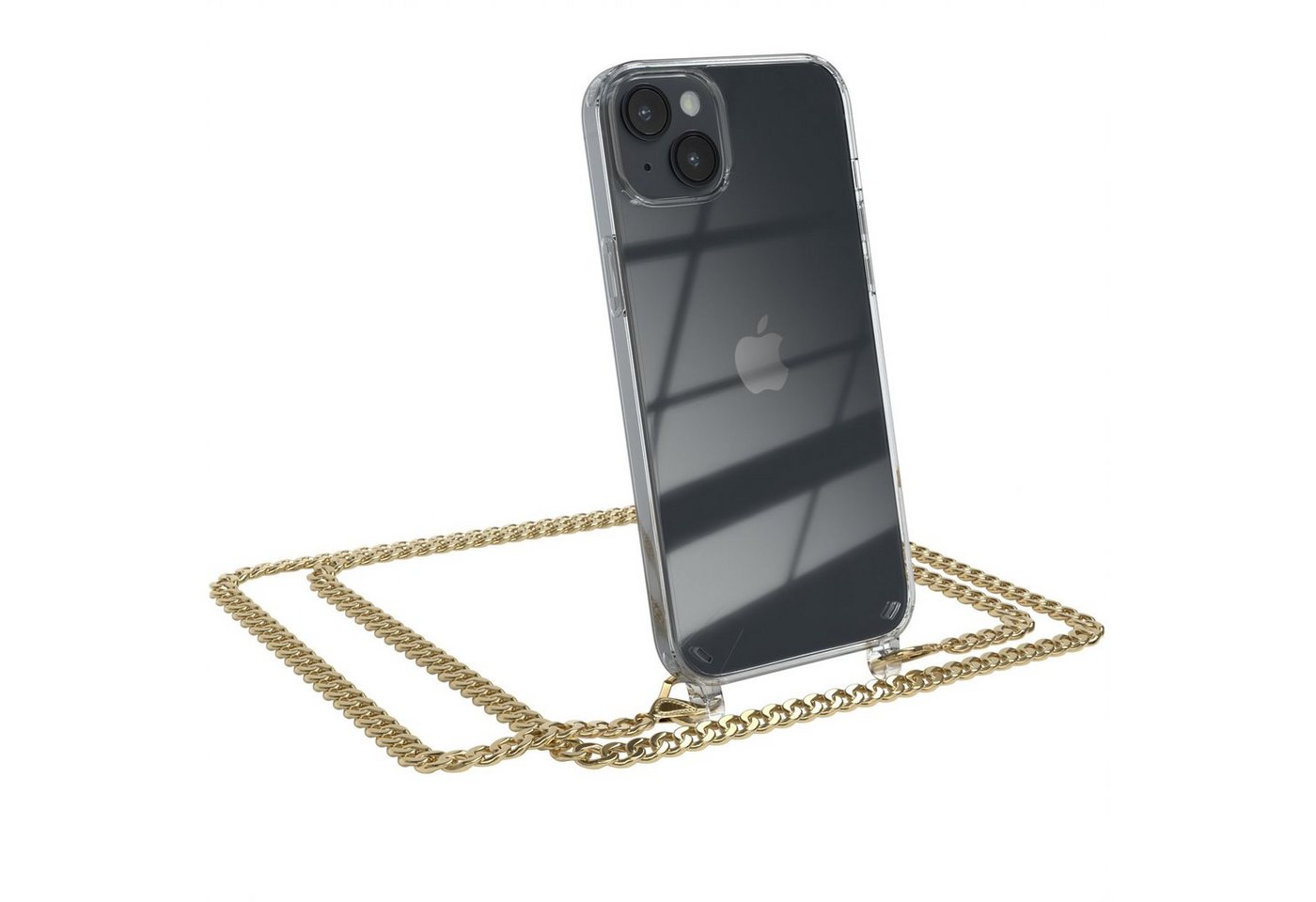 EAZY CASE Handykette 2in1 Metallkette für Apple iPhone 14 Plus 6,7 Zoll, Hülle mit Band Silikonhülle durchsichtig Necklace Cover Slimcover Gold EAZY CASE Handykette 2in1 Metallkette für Apple iPhone 14 Plus 6,7 Zoll, Hülle mit Band Silikonhülle durchsichtig Necklace Cover Slimcover Gold von EAZY CASE