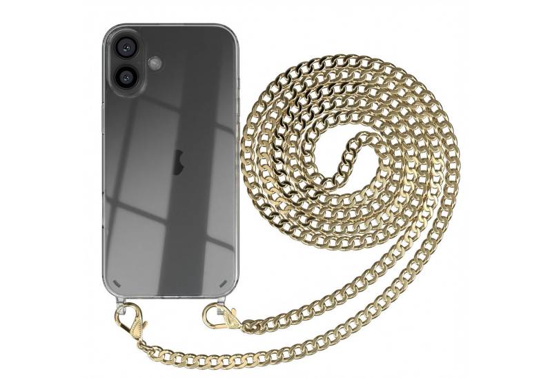 EAZY CASE Handykette Hülle mit Kette für Apple iPhone 16 Plus 6,7 Zoll, Hülle mit Band Silikonhülle durchsichtig Necklace Cover Slimcover Gold von EAZY CASE