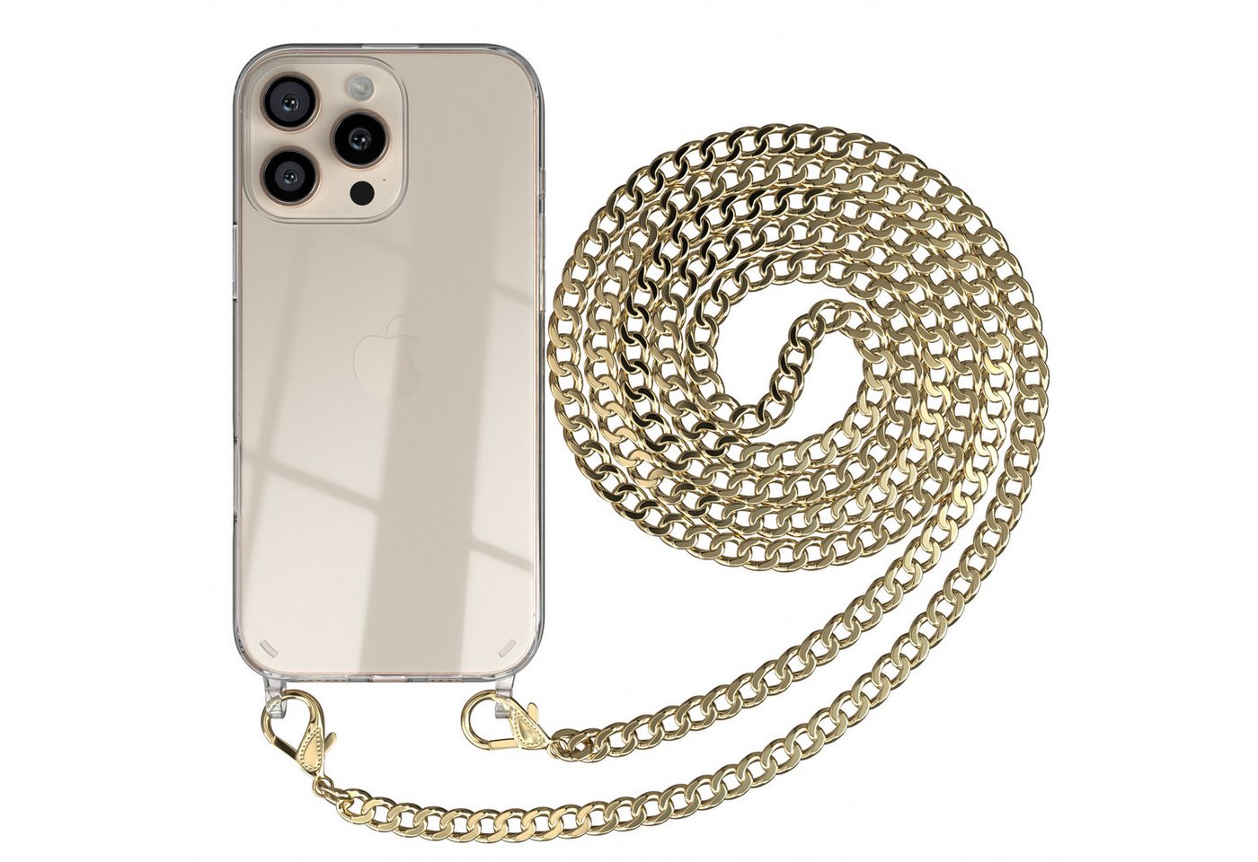 EAZY CASE Handykette 2in1 Metallkette für Apple iPhone 16 Pro Max 6,9 Zoll, Hülle mit Band Silikonhülle durchsichtig Necklace Cover Slimcover Gold EAZY CASE Handykette 2in1 Metallkette für Apple iPhone 16 Pro Max 6,9 Zoll, Hülle mit Band Silikonhülle durchsichtig Necklace Cover Slimcover Gold von EAZY CASE