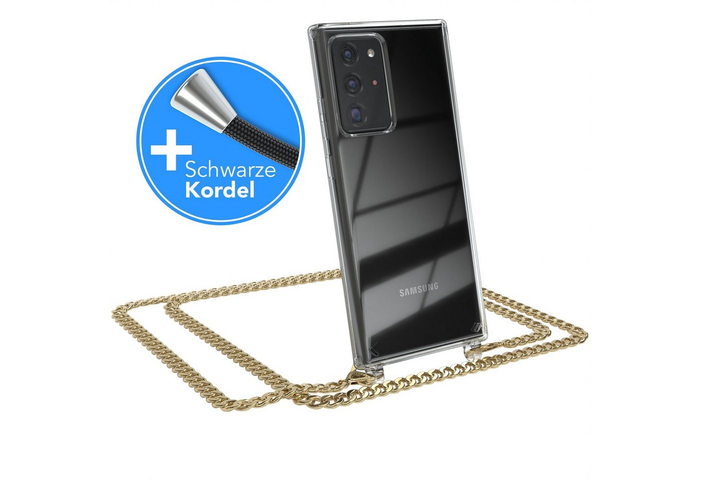 EAZY CASE Handykette 2in1 Metallkette für Galaxy Note 20 Ultra / 5G 6,9 Zoll, Hülle mit Band Silikonhülle durchsichtig Necklace Cover Slimcover Gold EAZY CASE Handykette 2in1 Metallkette für Galaxy Note 20 Ultra / 5G 6,9 Zoll, Hülle mit Band Silikonhülle durchsichtig Necklace Cover Slimcover Gold von EAZY CASE