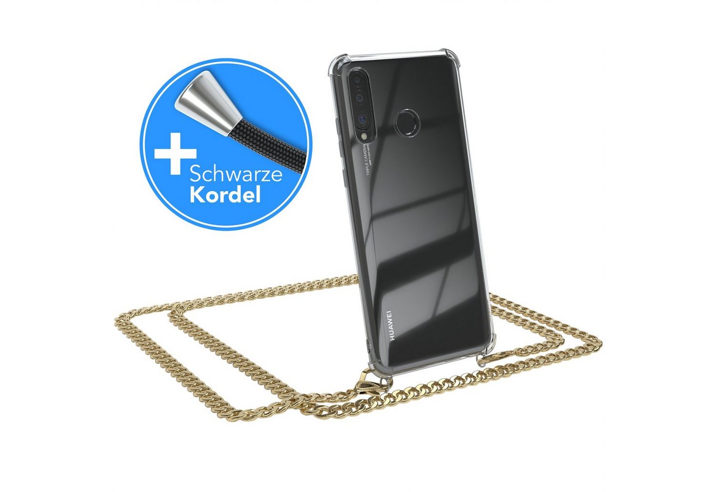 EAZY CASE Handykette 2in1 Metallkette für Huawei P30 Lite 6,15 Zoll, Hülle mit Band Silikonhülle durchsichtig Necklace Cover Slimcover Gold EAZY CASE Handykette 2in1 Metallkette für Huawei P30 Lite 6,15 Zoll, Hülle mit Band Silikonhülle durchsichtig Necklace Cover Slimcover Gold von EAZY CASE