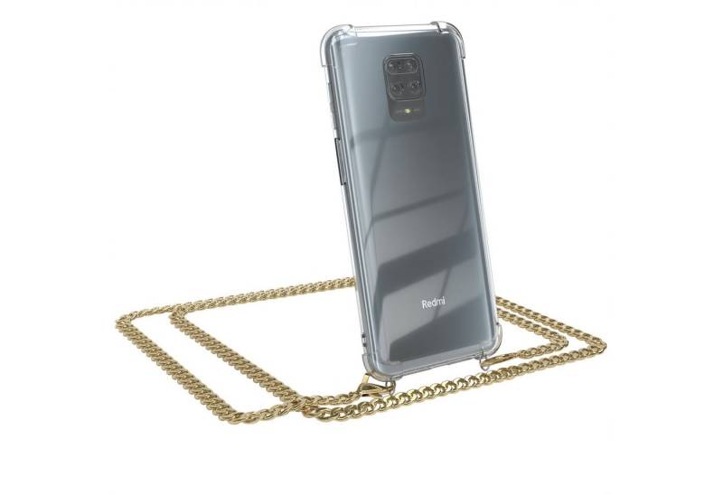 EAZY CASE Handykette 2in1 Metallkette für Redmi Note 9S / 9 Pro/Pro Max 6,67 Zoll, Hülle mit Band Silikonhülle durchsichtig Necklace Cover Slimcover Gold von EAZY CASE