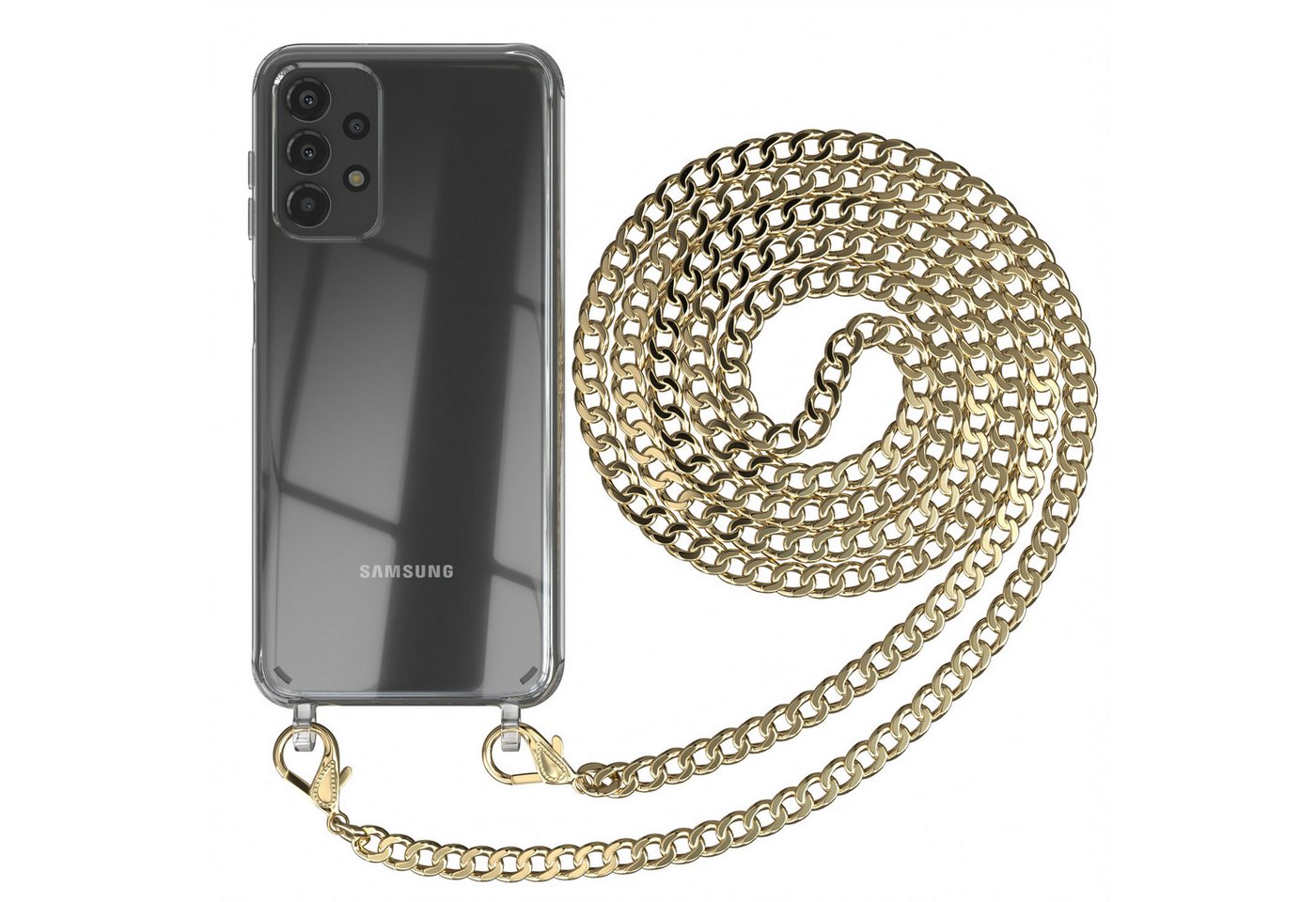 EAZY CASE Handykette 2in1 Metallkette für Samsung Galaxy A13 6,6 Zoll, Hülle mit Band Silikonhülle durchsichtig Necklace Cover Slimcover Gold EAZY CASE Handykette 2in1 Metallkette für Samsung Galaxy A13 6,6 Zoll, Hülle mit Band Silikonhülle durchsichtig Necklace Cover Slimcover Gold von EAZY CASE