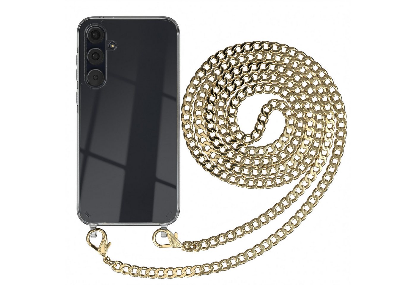 EAZY CASE Handykette 2in1 Metallkette für Samsung Galaxy A35 6,6 Zoll, Hülle mit Band Silikonhülle durchsichtig Necklace Cover Slimcover Gold EAZY CASE Handykette 2in1 Metallkette für Samsung Galaxy A35 6,6 Zoll, Hülle mit Band Silikonhülle durchsichtig Necklace Cover Slimcover Gold von EAZY CASE