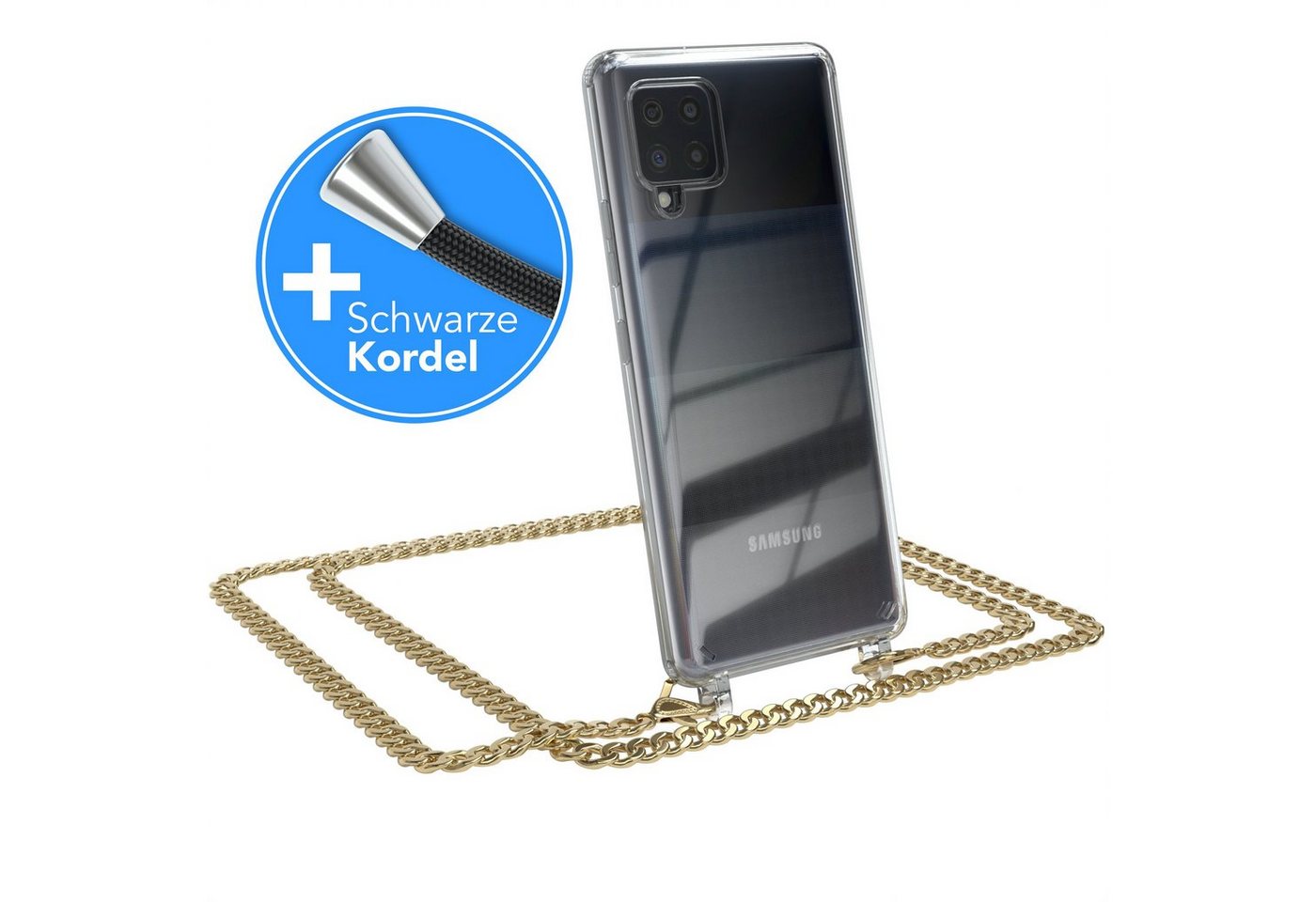 EAZY CASE Handykette 2in1 Metallkette für Samsung Galaxy A42 5G 6,6 Zoll, Hülle mit Band Silikonhülle durchsichtig Necklace Cover Slimcover Gold EAZY CASE Handykette 2in1 Metallkette für Samsung Galaxy A42 5G 6,6 Zoll, Hülle mit Band Silikonhülle durchsichtig Necklace Cover Slimcover Gold von EAZY CASE