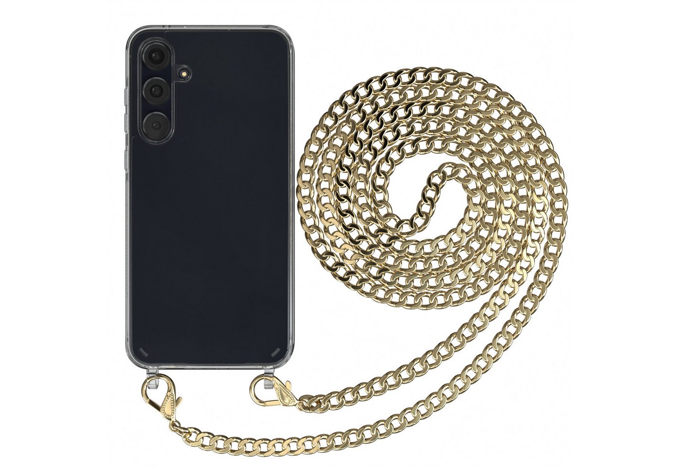 EAZY CASE Handykette 2in1 Metallkette für Samsung Galaxy A55 6,6 Zoll, Hülle mit Band Silikonhülle durchsichtig Necklace Cover Slimcover Gold EAZY CASE Handykette 2in1 Metallkette für Samsung Galaxy A55 6,6 Zoll, Hülle mit Band Silikonhülle durchsichtig Necklace Cover Slimcover Gold von EAZY CASE