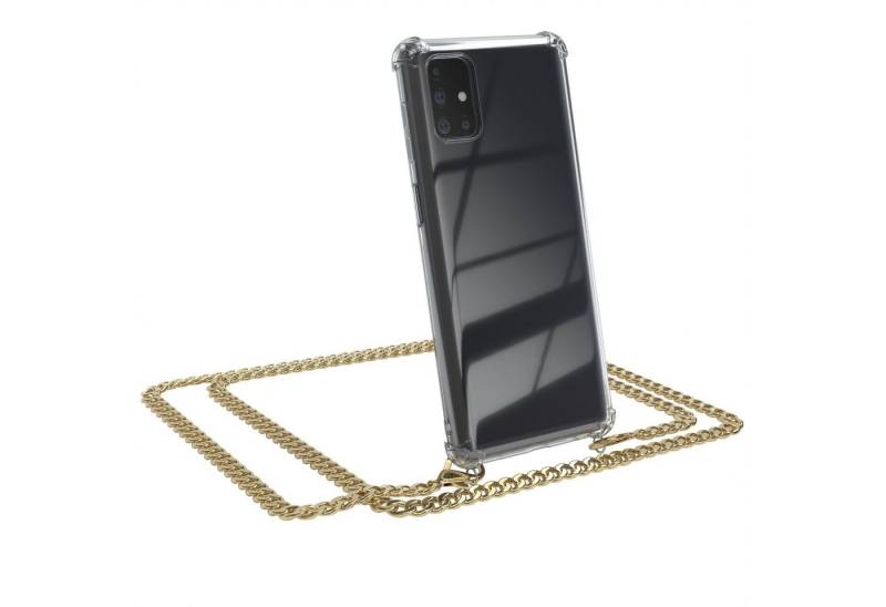 EAZY CASE Handykette 2in1 Metallkette für Samsung Galaxy M51 6,7 Zoll, Hülle mit Band Silikonhülle durchsichtig Necklace Cover Slimcover Gold von EAZY CASE