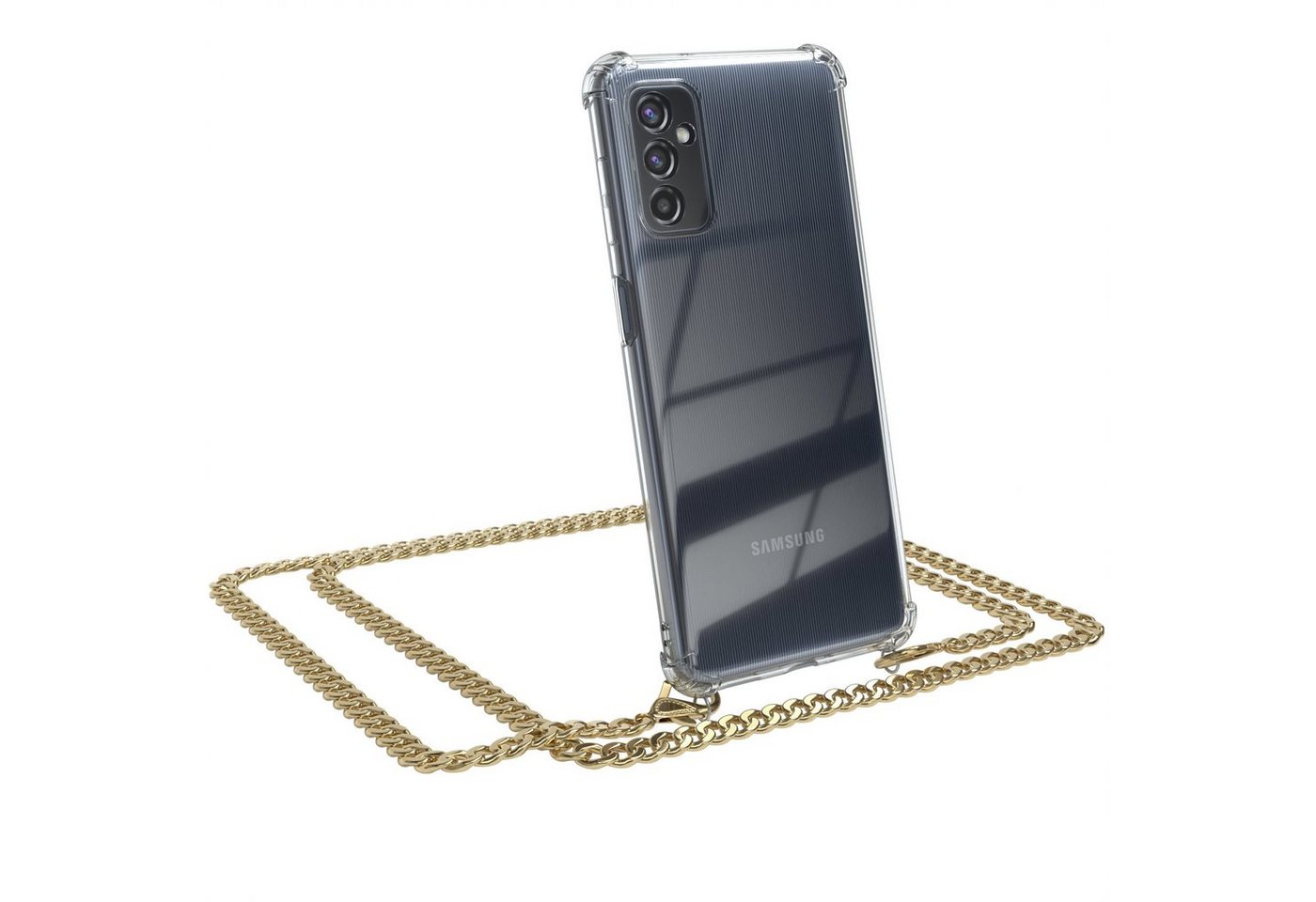 EAZY CASE Handykette 2in1 Metallkette für Samsung Galaxy M52 5G 6,7 Zoll, Hülle mit Band Silikonhülle durchsichtig Necklace Cover Slimcover Gold EAZY CASE Handykette 2in1 Metallkette für Samsung Galaxy M52 5G 6,7 Zoll, Hülle mit Band Silikonhülle durchsichtig Necklace Cover Slimcover Gold von EAZY CASE