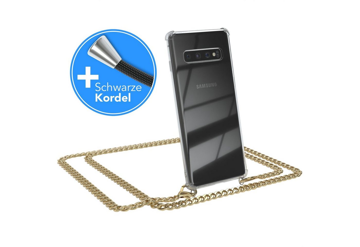 EAZY CASE Handykette 2in1 Metallkette für Samsung Galaxy S10 6,1 Zoll, Hülle mit Band Silikonhülle durchsichtig Necklace Cover Slimcover Gold EAZY CASE Handykette 2in1 Metallkette für Samsung Galaxy S10 6,1 Zoll, Hülle mit Band Silikonhülle durchsichtig Necklace Cover Slimcover Gold von EAZY CASE