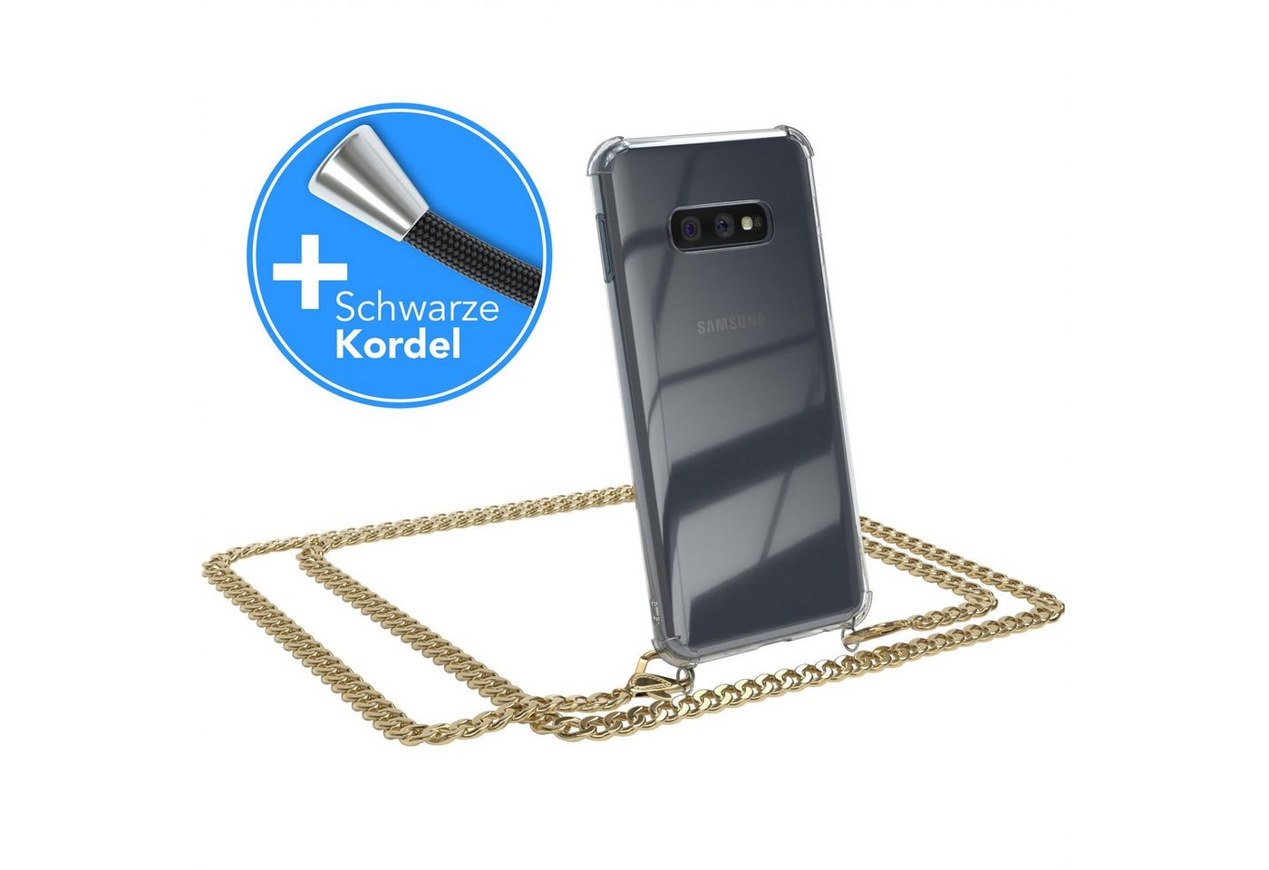 EAZY CASE Handykette 2in1 Metallkette für Samsung Galaxy S10e 5,8 Zoll, Hülle mit Band Silikonhülle durchsichtig Necklace Cover Slimcover Gold EAZY CASE Handykette 2in1 Metallkette für Samsung Galaxy S10e 5,8 Zoll, Hülle mit Band Silikonhülle durchsichtig Necklace Cover Slimcover Gold von EAZY CASE