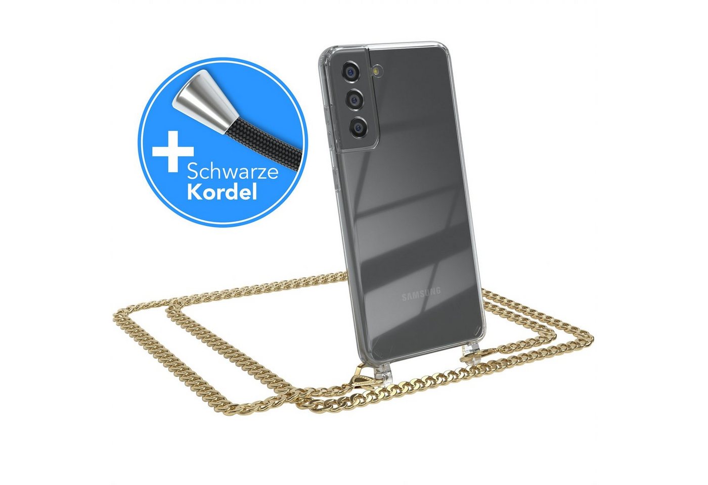 EAZY CASE Handykette 2in1 Metallkette für Samsung Galaxy S21 FE 5G 6,41 Zoll, Hülle mit Band Silikonhülle durchsichtig Necklace Cover Slimcover Gold EAZY CASE Handykette 2in1 Metallkette für Samsung Galaxy S21 FE 5G 6,41 Zoll, Hülle mit Band Silikonhülle durchsichtig Necklace Cover Slimcover Gold von Eazy Case