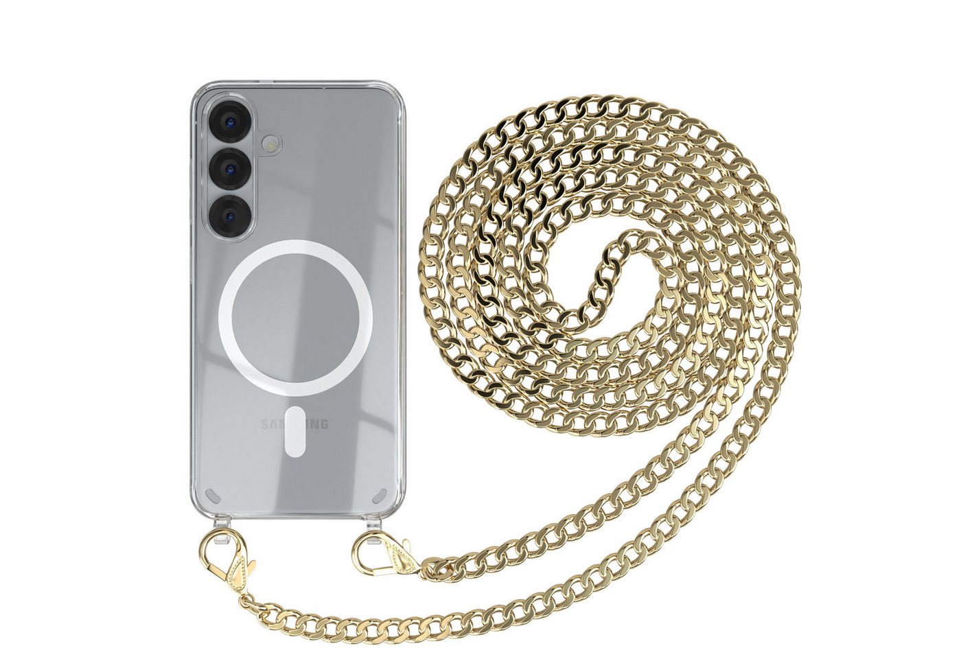 EAZY CASE Handykette mit Magsafe Hülle für Galaxy S25 6,2 Zoll, Handyhülle Transparent Smartphonekette für Unterwegs Necklace in Gold EAZY CASE Handykette mit Magsafe Hülle für Galaxy S25 6,2 Zoll, Handyhülle Transparent Smartphonekette für Unterwegs Necklace in Gold von EAZY CASE