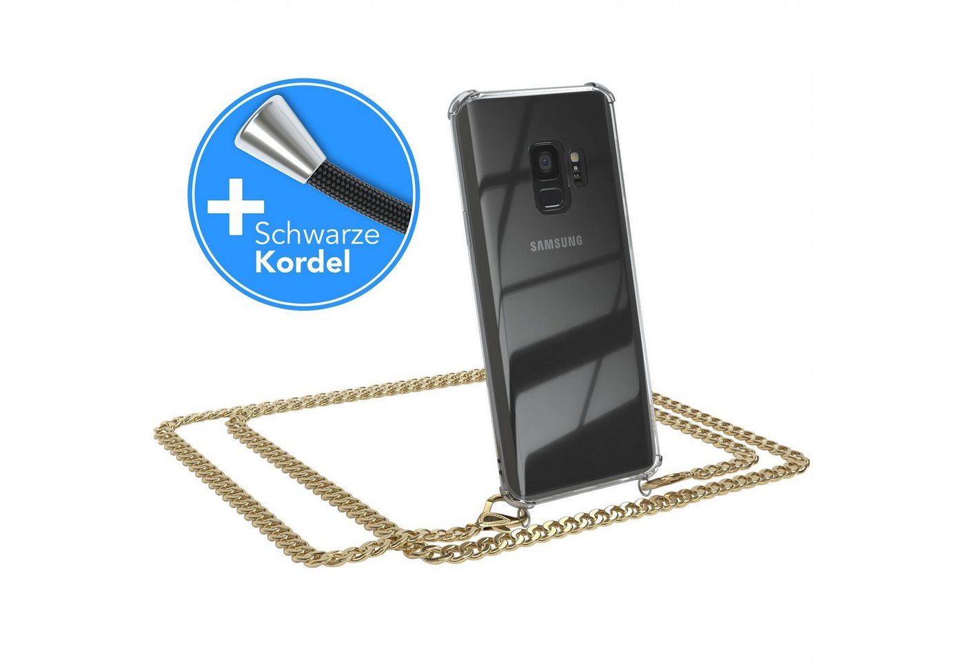 EAZY CASE Handykette 2in1 Metallkette für Samsung Galaxy S9 5,8 Zoll, Hülle mit Band Silikonhülle durchsichtig Necklace Cover Slimcover Gold EAZY CASE Handykette 2in1 Metallkette für Samsung Galaxy S9 5,8 Zoll, Hülle mit Band Silikonhülle durchsichtig Necklace Cover Slimcover Gold von EAZY CASE