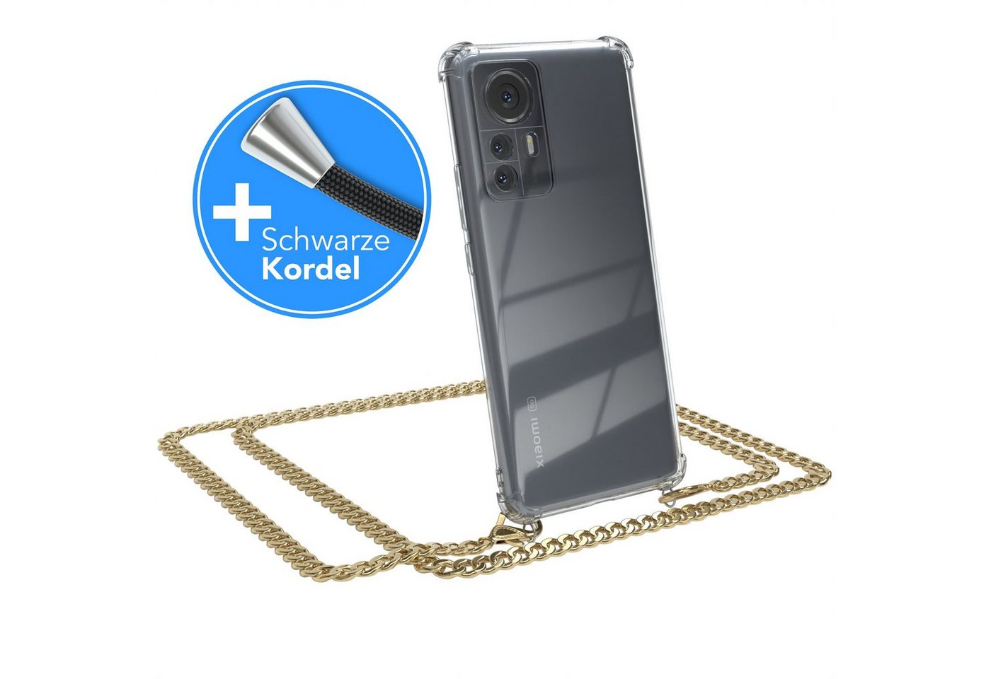 EAZY CASE Handykette 2in1 Metallkette für Xiaomi 12 Pro 6,73 Zoll, Hülle mit Band Silikonhülle durchsichtig Necklace Cover Slimcover Gold EAZY CASE Handykette 2in1 Metallkette für Xiaomi 12 Pro 6,73 Zoll, Hülle mit Band Silikonhülle durchsichtig Necklace Cover Slimcover Gold von EAZY CASE