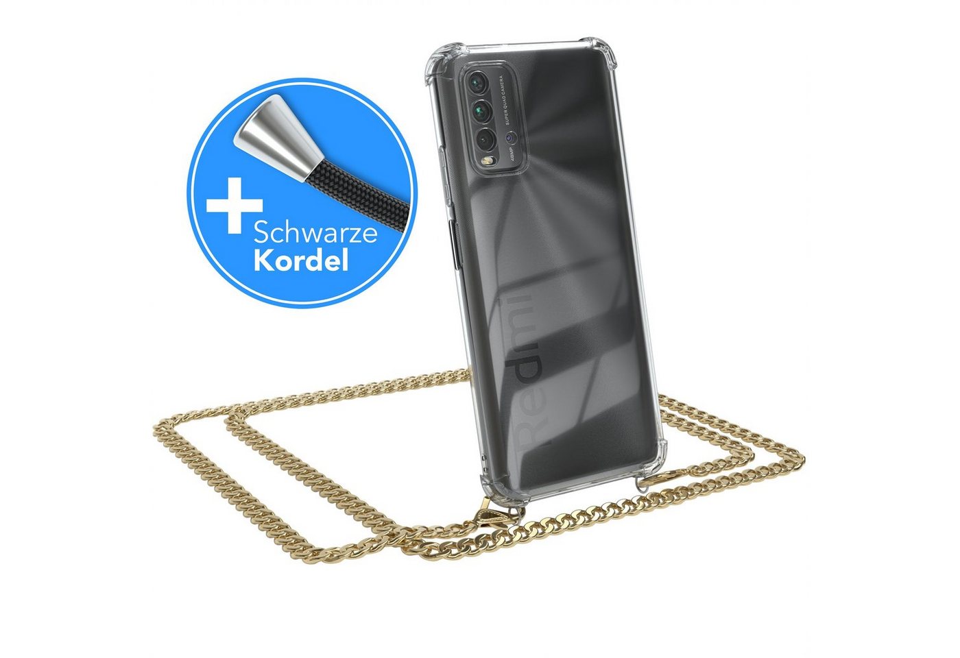 EAZY CASE Handykette 2in1 Metallkette für Xiaomi Redmi 9T 6,53 Zoll, Hülle mit Band Silikonhülle durchsichtig Necklace Cover Slimcover Gold EAZY CASE Handykette 2in1 Metallkette für Xiaomi Redmi 9T 6,53 Zoll, Hülle mit Band Silikonhülle durchsichtig Necklace Cover Slimcover Gold von EAZY CASE