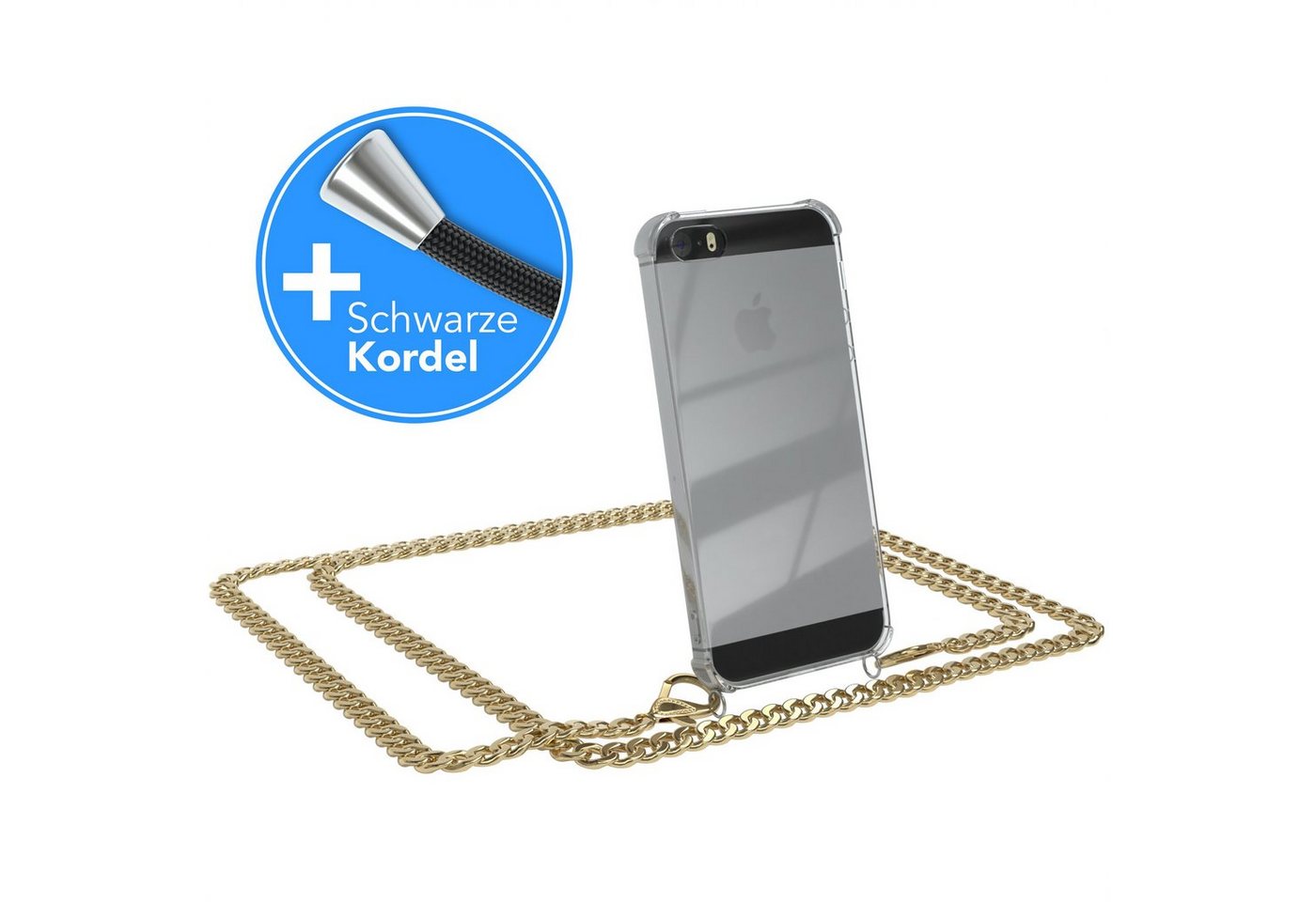 EAZY CASE Handykette 2in1 Metallkette für iPhone SE 2016, iPhone 5/5S 4,0 Zoll, Hülle mit Band Silikonhülle durchsichtig Necklace Cover Slimcover Gold EAZY CASE Handykette 2in1 Metallkette für iPhone SE 2016, iPhone 5/5S 4,0 Zoll, Hülle mit Band Silikonhülle durchsichtig Necklace Cover Slimcover Gold von EAZY CASE