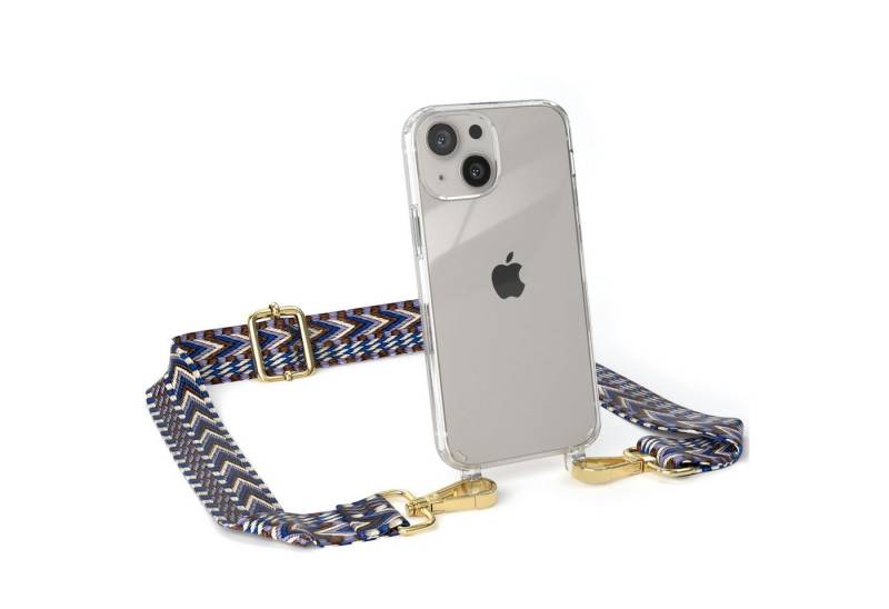 EAZY CASE Handykette Boho Umhängeband für Apple iPhone 13 Mini 5,4 Zoll, Handyband zum Wechseln geflochtenes Taschenband Festivalbag Boho Blau von EAZY CASE