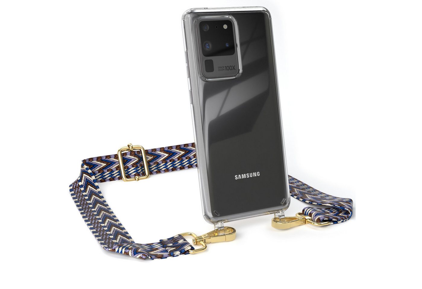 EAZY CASE Handykette Boho Umhängeband für Samsung Galaxy S20 Ultra / 5G 6,9 Zoll, Handyband zum Wechseln geflochtenes Taschenband Festivalbag Boho Blau von EAZY CASE