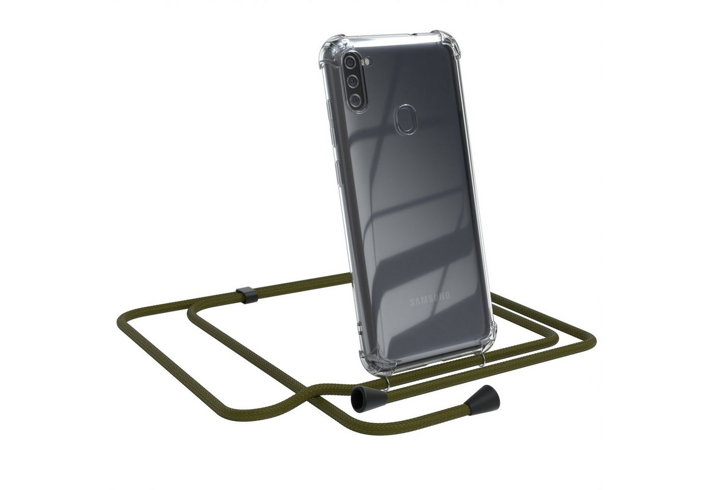 EAZY CASE Handykette Clips Schwarz für Samsung Galaxy M11 6,4 Zoll, Silikonhülle Transparent Handyhülle mit Kordel Kette zum Umhängen Blau von EAZY CASE