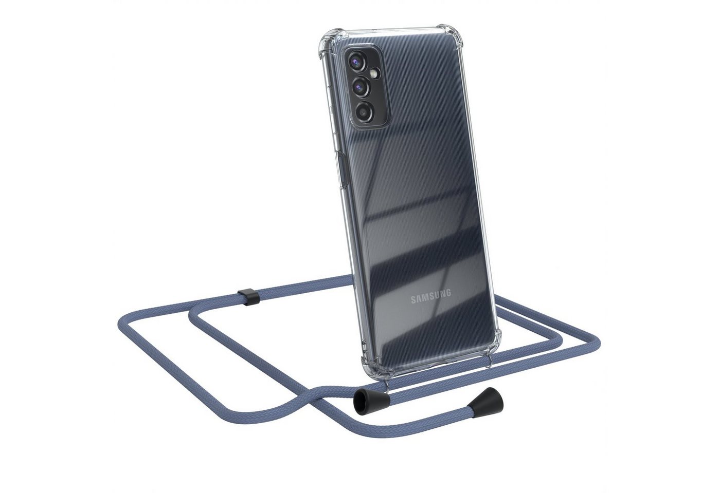 EAZY CASE Handykette Clips Schwarz für Samsung Galaxy M52 5G 6,7 Zoll, Silikonhülle Transparent Handyhülle mit Kordel Kette zum Umhängen Blau von EAZY CASE