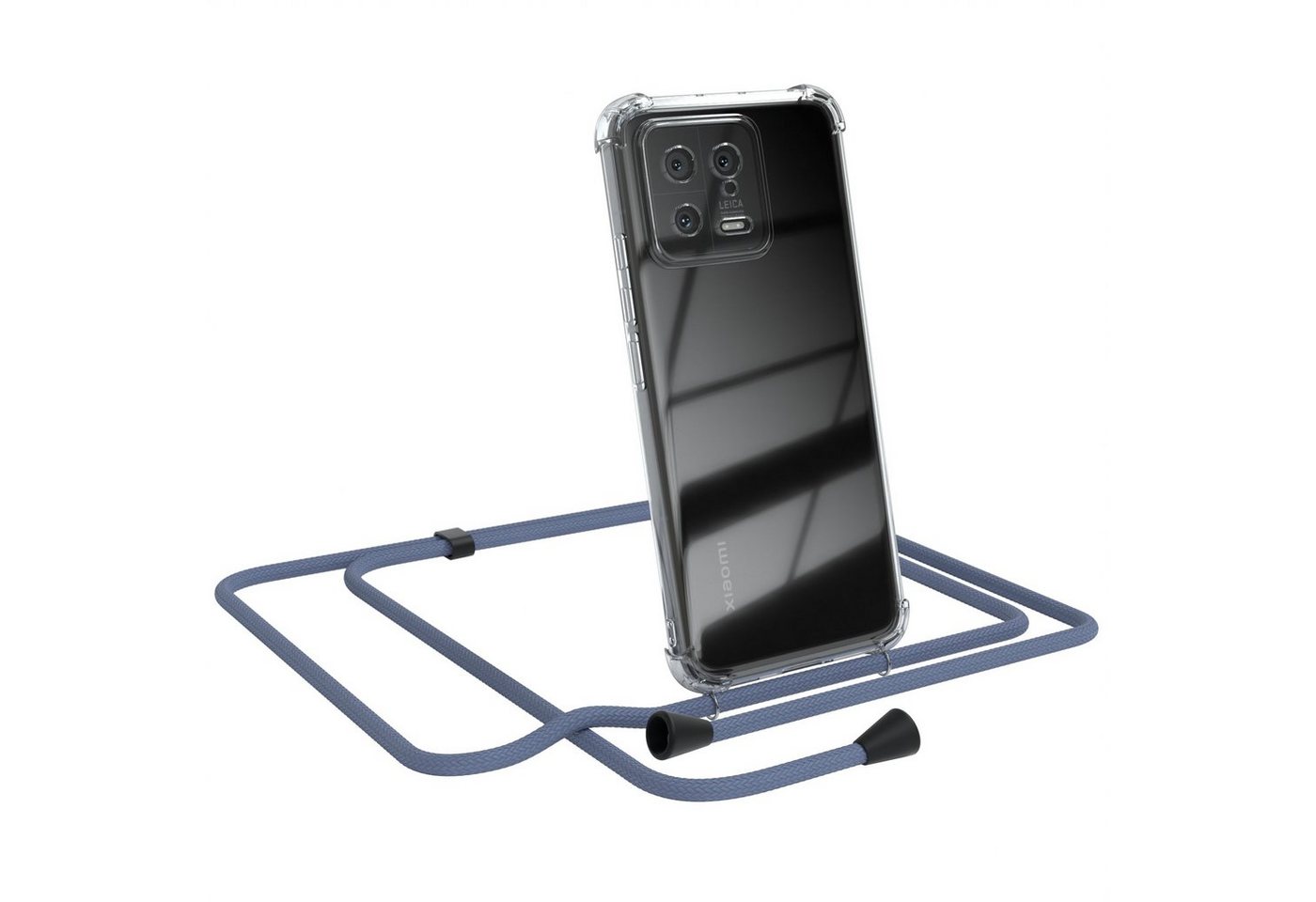 EAZY CASE Handykette Clips Schwarz für Xiaomi 13 6,36 Zoll, Silikonhülle Transparent Handyhülle mit Kordel Kette zum Umhängen Blau von EAZY CASE