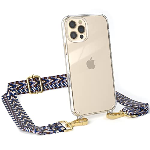 EAZY CASE Handykette - Flexibler Trageriemen kompatibel mit iPhone 12/12 Pro, Schultergurt zum Umhängen, Taschenriemen, Band zum austauschen, Wechselgurt, Blau/Weiß - Metall Gold von EAZY CASE