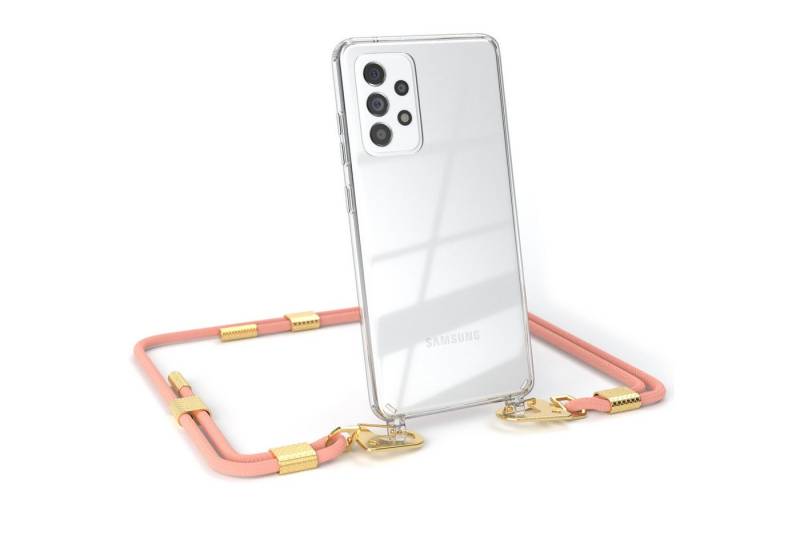 EAZY CASE Handykette Hülle mit Kette für Galaxy A52 / A52 5G / A52s 5G 6,5 Zoll, Handytasche durchsichtige Silikon Hülle mit Umhängeband Altrosa Coral von EAZY CASE
