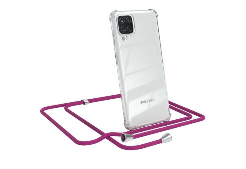 EAZY CASE Handykette Hülle mit Kette für Samsung Galaxy A12 6,5 Zoll, Handykordel Slimcover mit Umhängeband zum Umhängen Pink / Clip Silber von EAZY CASE