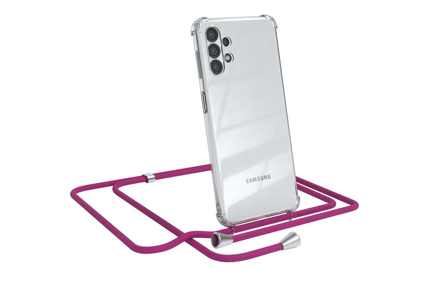 EAZY CASE Handykette Hülle mit Kette für Samsung Galaxy A32 5G 6,5 Zoll, Handykordel Slimcover mit Umhängeband zum Umhängen Pink / Clip Silber EAZY CASE Handykette Hülle mit Kette für Samsung Galaxy A32 5G 6,5 Zoll, Handykordel Slimcover mit Umhängeband zum Umhängen Pink / Clip Silber von EAZY CASE