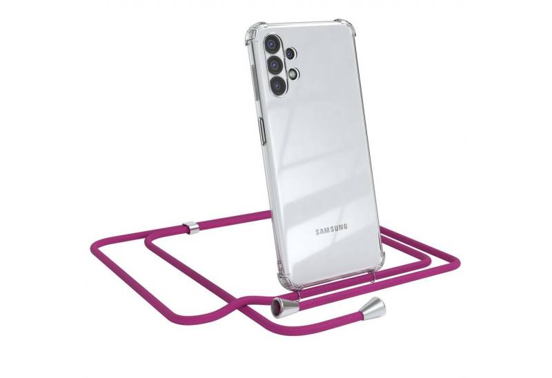 EAZY CASE Handykette Hülle mit Kette für Samsung Galaxy A32 5G 6,5 Zoll, Handykordel Slimcover mit Umhängeband zum Umhängen Pink / Clip Silber von EAZY CASE