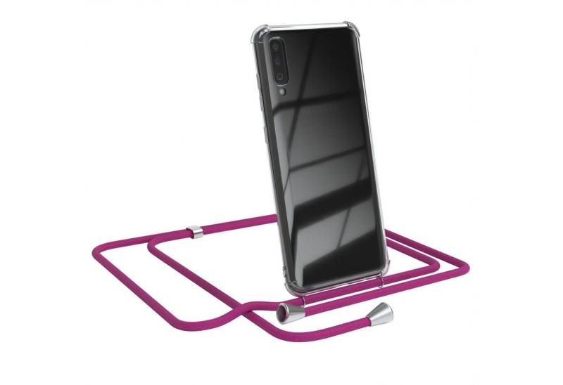 EAZY CASE Handykette Hülle mit Kette für Samsung Galaxy A70 6,7 Zoll, Handykordel Slimcover mit Umhängeband zum Umhängen Pink / Clip Silber von EAZY CASE