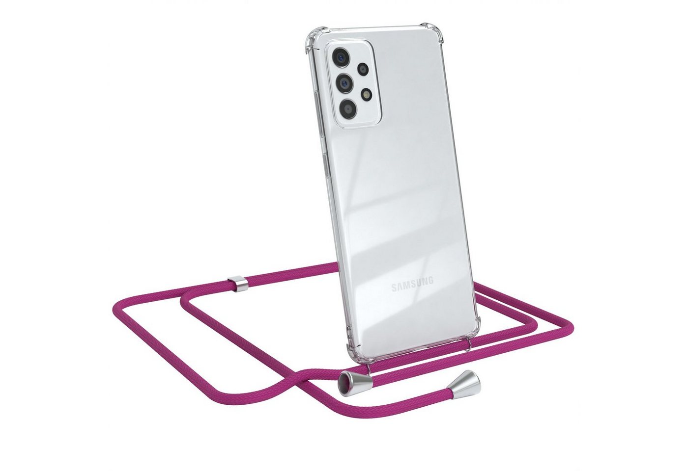 EAZY CASE Handykette Hülle mit Kette für Samsung Galaxy A72 / A72 5G 6,7 Zoll, Handykordel Slimcover mit Umhängeband zum Umhängen Pink / Clip Silber EAZY CASE Handykette Hülle mit Kette für Samsung Galaxy A72 / A72 5G 6,7 Zoll, Handykordel Slimcover mit Umhängeband zum Umhängen Pink / Clip Silber von EAZY CASE